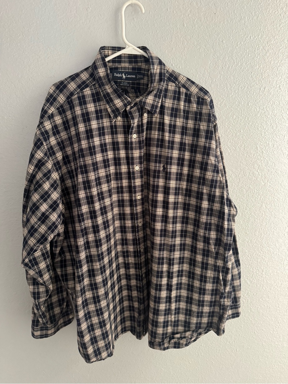 Ralph Lauren Navy and Cream Plaid Cotton Button-Down Shirt - Blaire